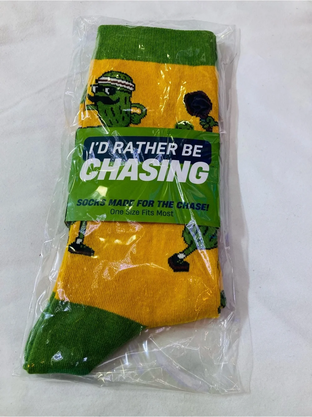 I'd Rather Be Chasing Yellow & Green Novelty Socks